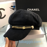 Chanel Canvas Hat with Chain Charm Black 2020