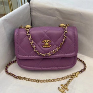 Chanel Quilted Lambskin Belt Bag with Metal Buttons A81018 Purple 2020