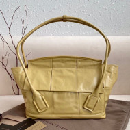 Bottega Veneta Medium Arco Slouch Top Handle Bag in Maxi-Woven Shiny Paper Calfskin Yellow 2020