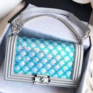 Chanel PVC/Iridescent Patent Medium Boy Flap Bag Blue 2018