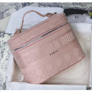 Dior DiorTravel Vanity Case Bag in Embroidered Cannage Canvas Pink 2020