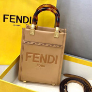 Fendi Sunshine Leather Mini Shopper Tote Bag Apricot 2021