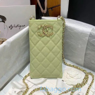 Chanel Quilted Grained Calfskin Phone Holder with Chain AP1836 Green 2020