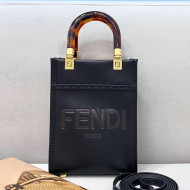 Fendi Sunshine Leather Mini Shopper Tote Bag Black 2021