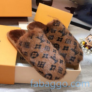 Louis Vuitton Monogram Mink Fur and Wool Homey Flats Mules Brown 01 2020