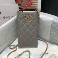 Chanel Quilted Grained Calfskin Phone Holder with Chain AP1836 Gray 2020