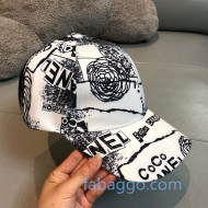 Chanel Coco Camellia Print Baseball Hat White 2020
