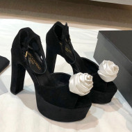 Saint Laurent Suede Platform Sandals with Bloom Charm13.5cm Black/White 2021