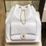 Chanel Crocodile Embossed Calfskin Large Backpack AS0800 White 2019