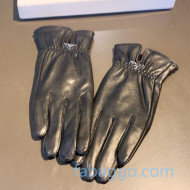 Prada Logo Lambskin and Cashmere Gloves 19 Black 2020