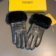 Fendi FF Lambskin and Rabbit Fur Gloves 23 Black 2020