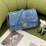 Chanel Printed Denim Large Flap Bag AS3135 Blue/Multicolor 2022 