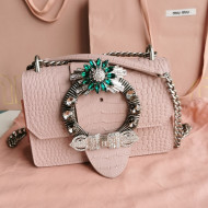 Miu Miu Miv Lady Shoulder Bag in Crocodile Embossed Calfskin 5BD084 Pink 2021