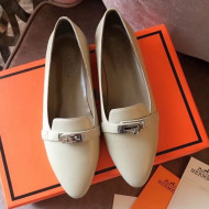 Hermes Kelly Calfskin Flat Loafers White