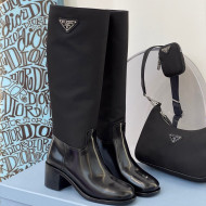 Prada Brushed Leather and Nylon High-Leg Boots 2021