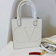Valentino Small VLogo Walk Calfskin Vertical Tote Bag 1053 White 2020