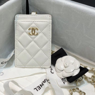 Chanel Lambskin Card Holder with Camellia Chain AP2159 White 2021
