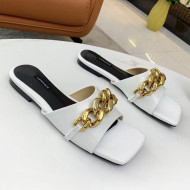 Versace Shiny Leather Chain Flat Slide Sandals White 2021