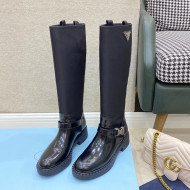 Prada Brushed Leather and Nylon High Boots Black 2021 04