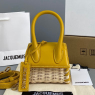 Jacquemus Le Chiquito Mini Top Handle Bag in Leather and Wicker Yellow 2021
