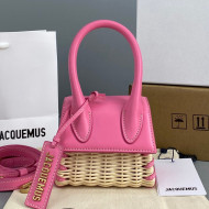 Jacquemus Le Chiquito Mini Top Handle Bag in Leather and Wicker Pink 2021