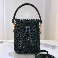Fendi Mon Tresor Strips Interlace Mini Bucket Bag Green/Black 2020 