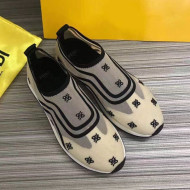 Fendi FF Embroidered Mesh Slip-on Sneakers Nude 2019