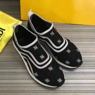 Fendi FF Embroidered Mesh Slip-on Sneakers Black 2019