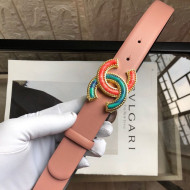 Chanel Calfskin Belt with Double Colors CC Buckle 30mm Dusty Pink