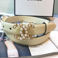 Chanel Leather Belt with Pearls CC Buckle 25mm White