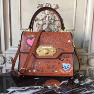 Dolce&Gabbana Welcome Bag in Mural-Print Calfskin Tan 2018