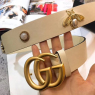 Gucci Gancio Bee Belt with GG Buckle 40mm White