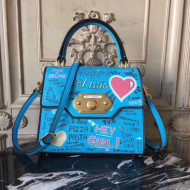 Dolce&Gabbana Welcome Bag in Mural-Print Calfskin Blue 2018