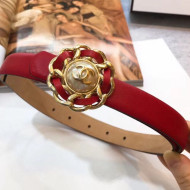 Chanel Leather Belt with Round Buckle 20mm Red