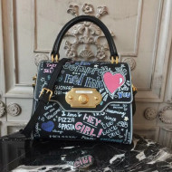Dolce&Gabbana Welcome Bag in Mural-Print Calfskin Black 2018