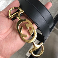 Gucci Leather Belt with Interlocking G Horsebit 20MM Black/Gold 2019