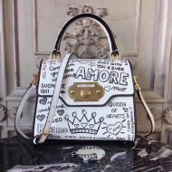 Dolce&Gabbana Welcome Bag in Mural-Print Calfskin White 2018
