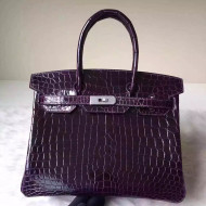 Hermes Birkin 30/35 Imported Crocodile Leather Bag Dark Purple