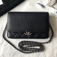Chanel Grained Calfskin CC Wallet on Chain WOC Bag Black 2018