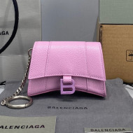 Balenciaga Hourglass Card Case with Chain in Pink Grained Calfskin 2021 92789 