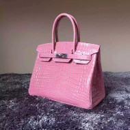 Hermes Birkin 30/35 Imported Crocodile Leather Bag Pink(SHW)