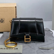 Balenciaga Hourglass Card Case with Chain in Black Smooth Calfskin 2021 92789 