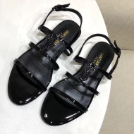 Saint Laurent YSL Patent Leather Flat Sandals Black 2021