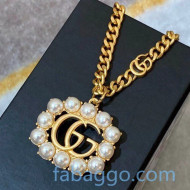 Gucci Pearl Double G Long Necklace Gold 2020