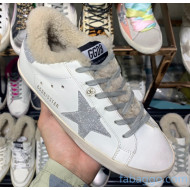 Golden Goose Super-Star Sneakers in Shearling and Calfskin White/Silver 2020