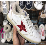 Golden Goose Ball Star Sneakers in Shearling and Calfskin White/Red 2020