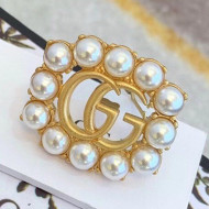 Gucci Pearl Double G Hair Slide Gold 2020