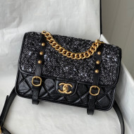 Chanel Tweed & Aged Calfskin Messenger Flap Bag AS2696 Black/White 2021
