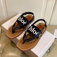 Chloe Logo Canvas Thong Flat Sandals Black 2021