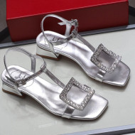 Roger Vivier Calfskin Crystal Buckle Sandals Silver 2021